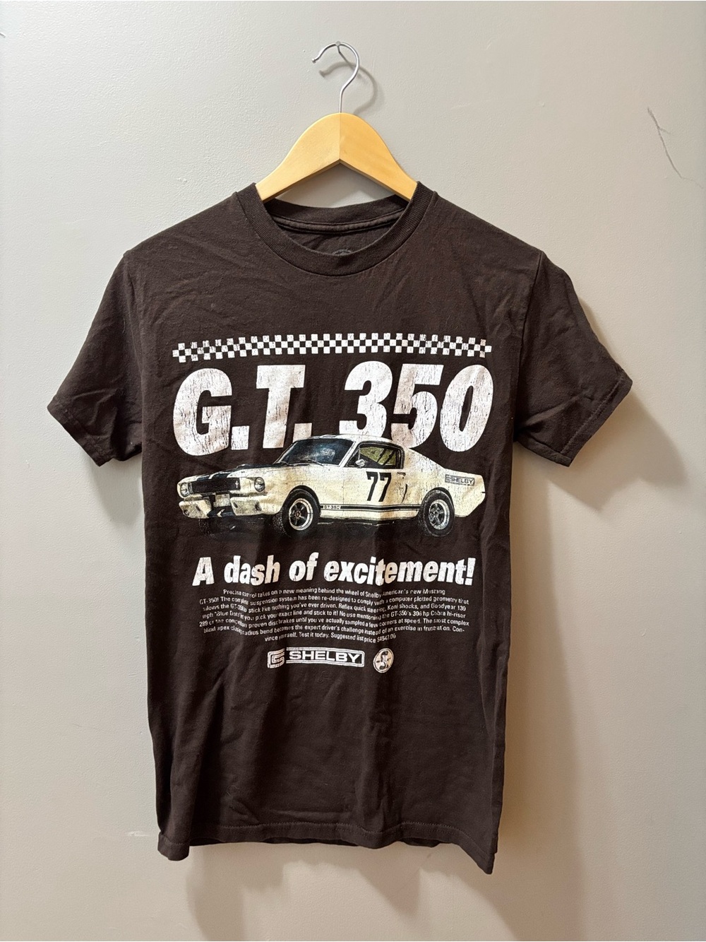 women’s brown car graphic tee with white print size s